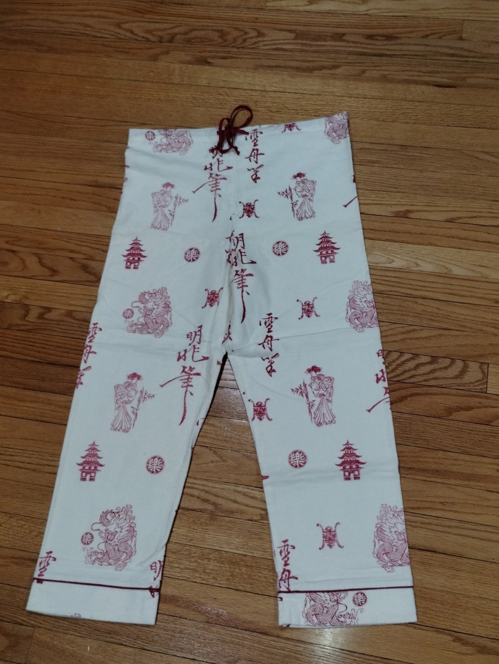 Vtg Y2K Bedhead PJs Set M Organic Cotton Ivory Japanese Print Nwot - Picture 5 of 15